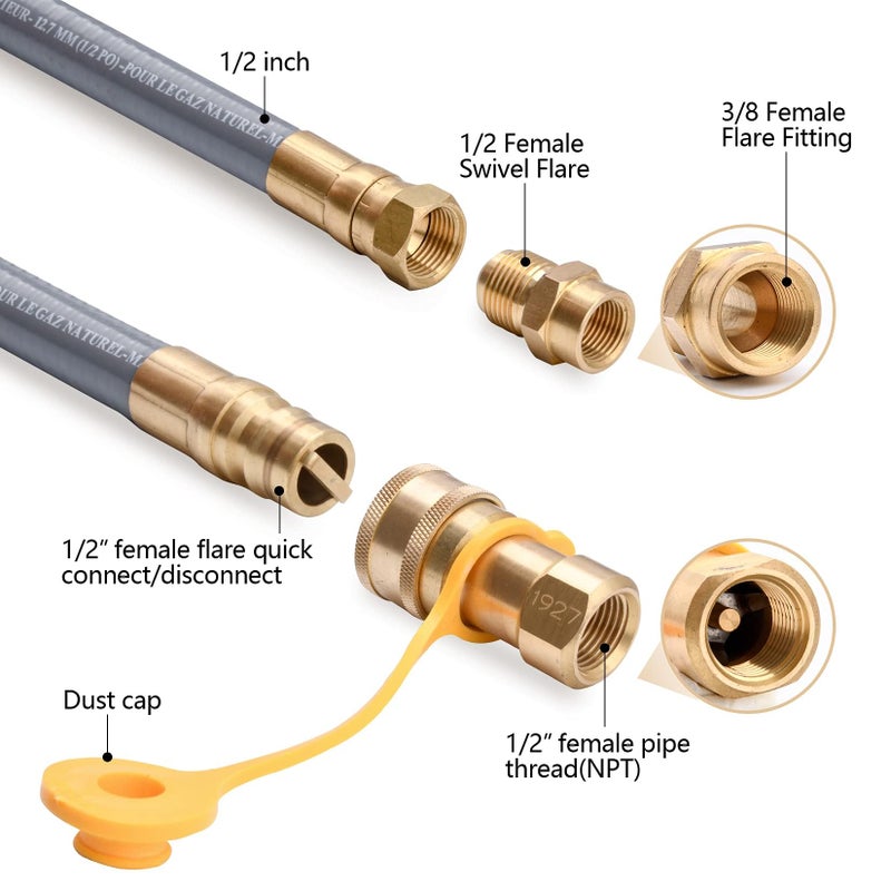 GasSaf 10 FT 1/2" ID Natural Gas Hose With Quick Connect Fitting, Conversion Kit for Gas Grill, Generator, Patio Heater and More - CSA Certified - Image 2